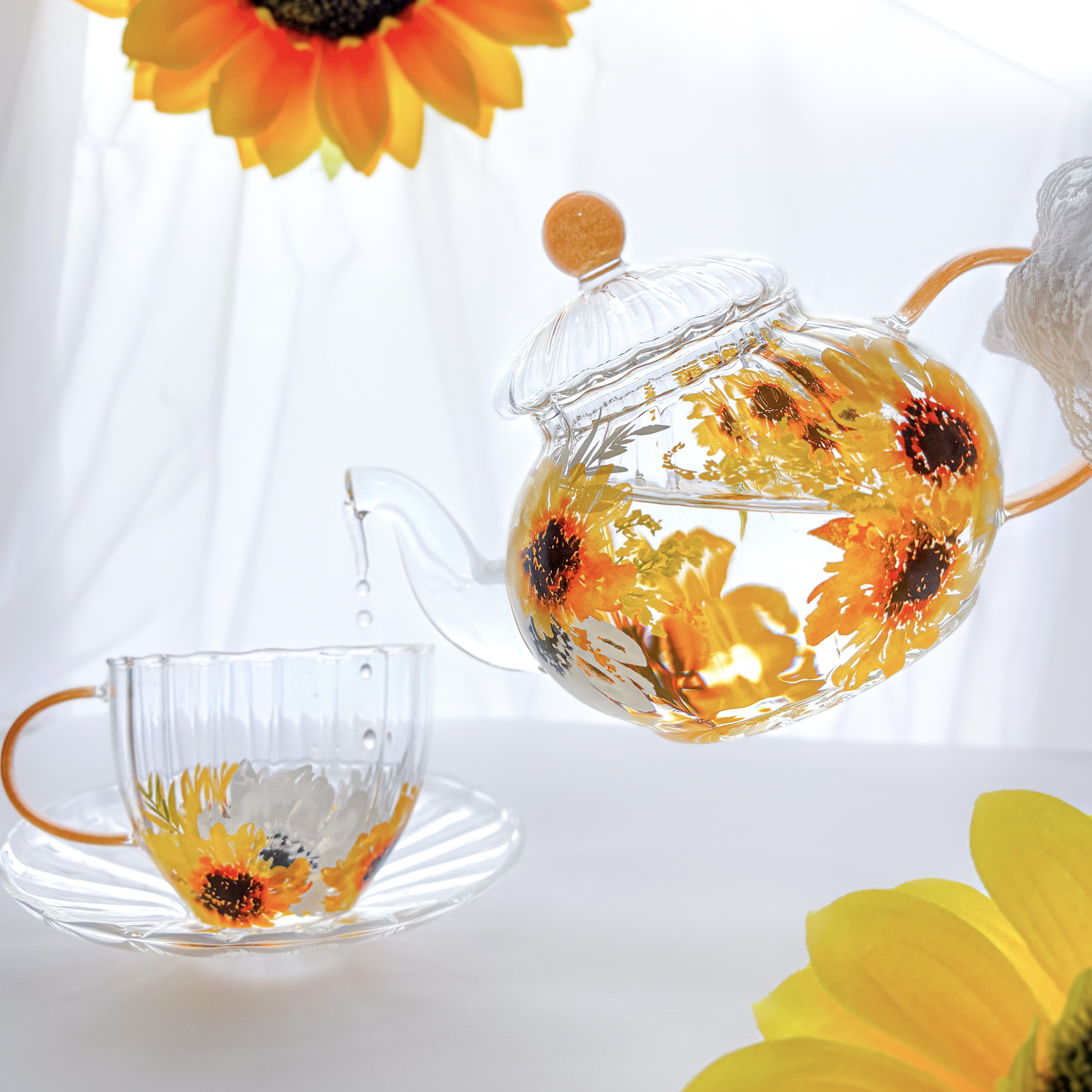 向日葵の耐熱ガラスのティーセット〜夏のひとときに〜